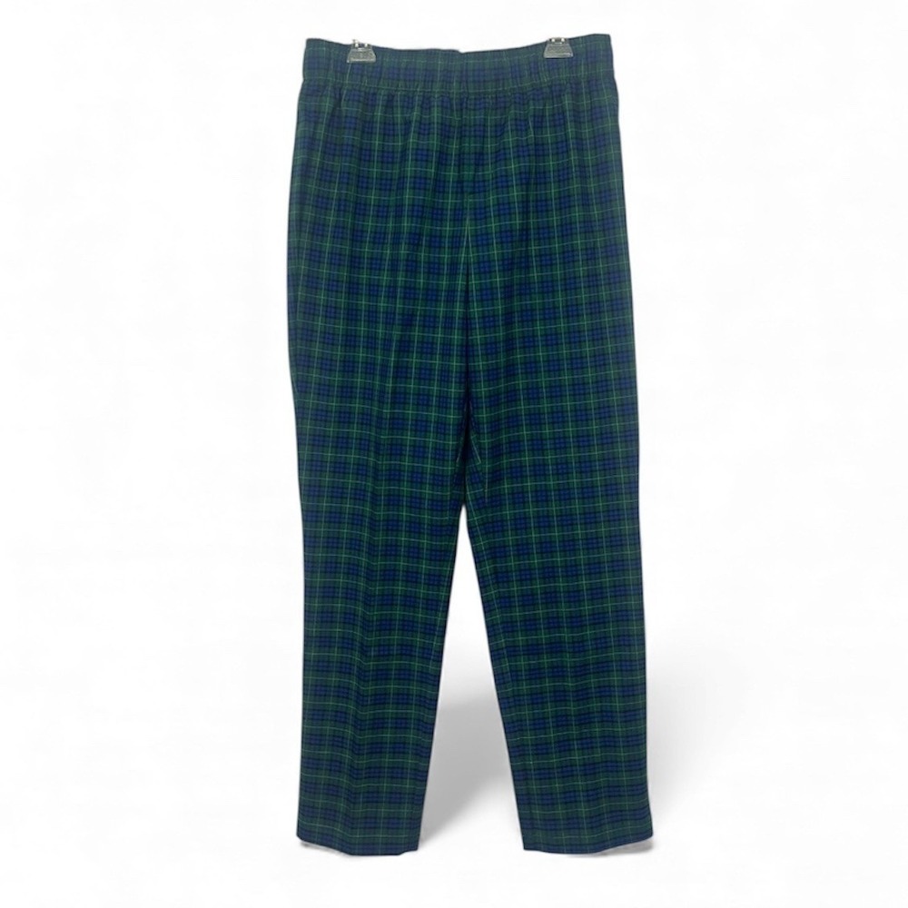 APPLESSEEDS Womens Tartan Plaid Pants Elastic Waist Size 12 Green Holiday Career